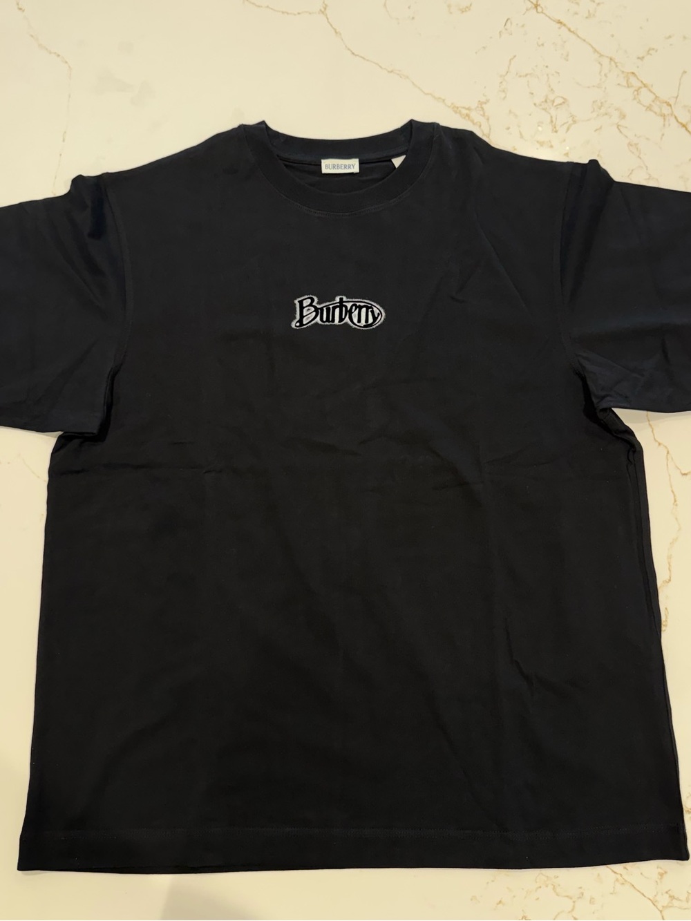 Burberry Flocked Logo T-shirt Black Size Medium